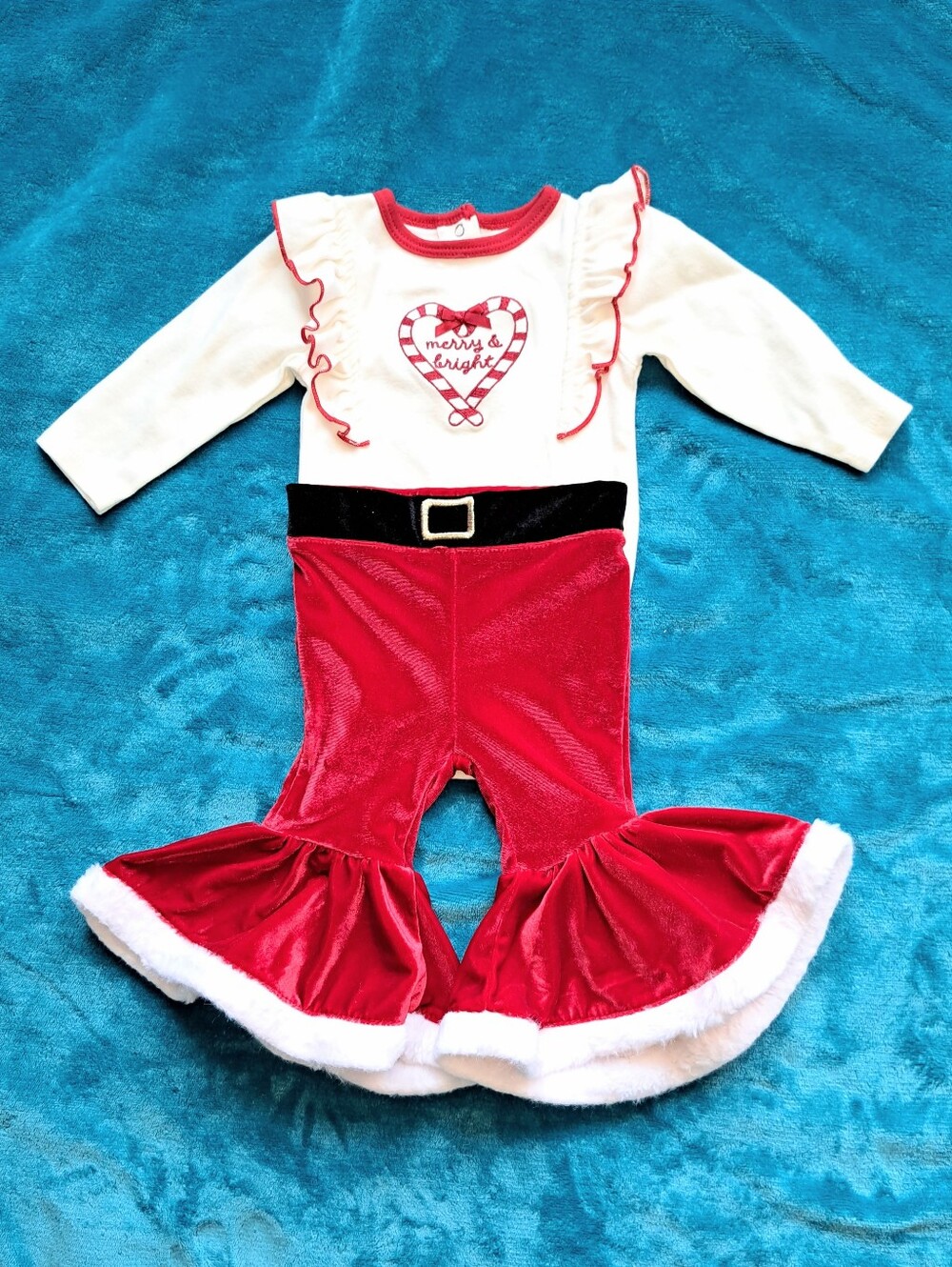 Girls Red & White Holiday Santa Ruffle Outfit